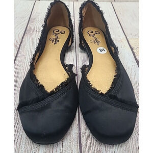 Seychelles Slip On Flats Women's Size 8.5 Black Satin Fringe Flaw